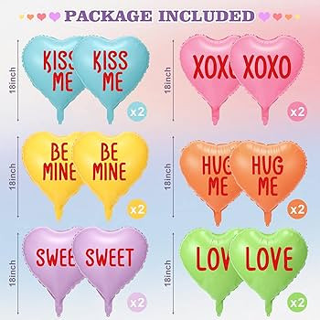 12 Pcs Valentine's Day Candy Heart Balloons 18 Inch Foil Balloons Heart Shaped Balloons XOXO Love... | Amazon (US)