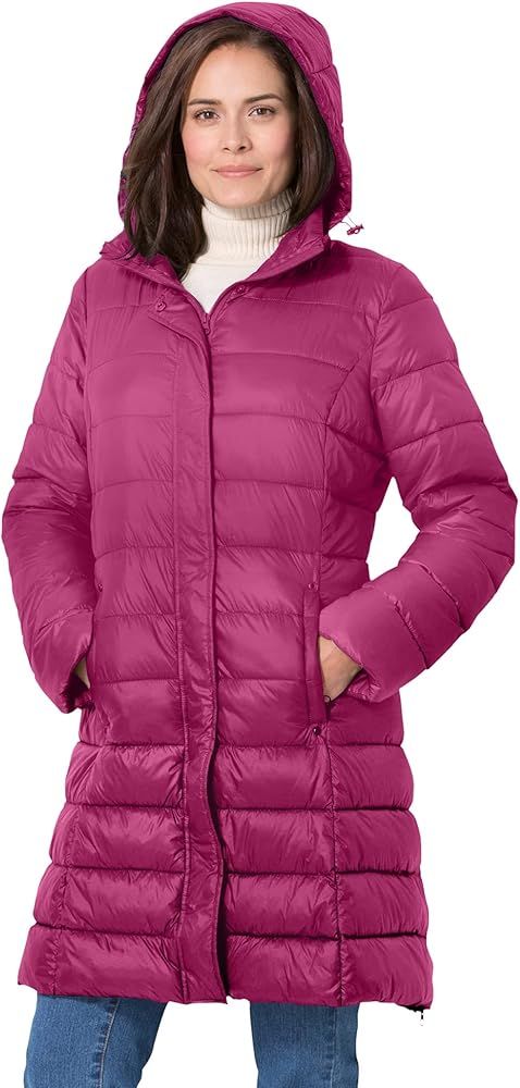 Woman Within Women's Plus Size Long Packable Puffer Jacket | Amazon (US)
