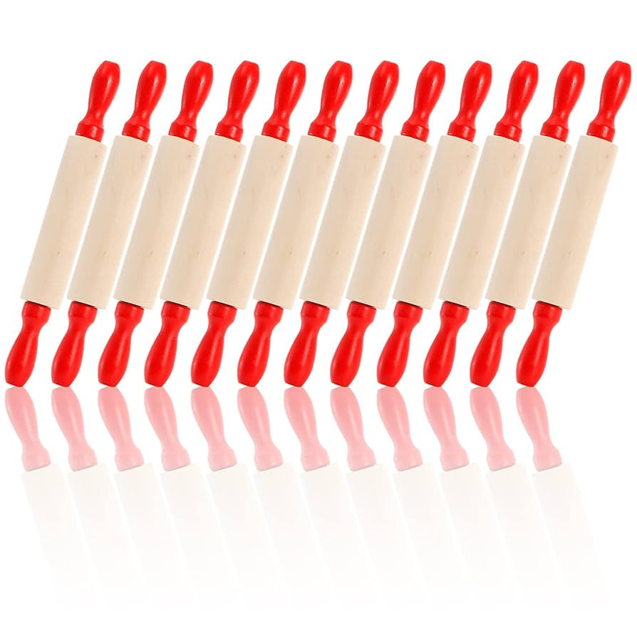 SOUJOY Set of 12 Mini Rolling Pin, 8 Inch Wood Dough Roller for Baking with Red Handle, Small Cla... | Amazon (US)