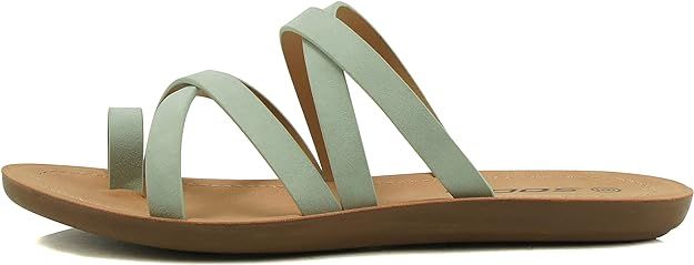 Soda ISABEL ~Women Fashion Comfortable Slip On Flat Cross bands Toe Ring Fashion Sandals | Amazon (US)