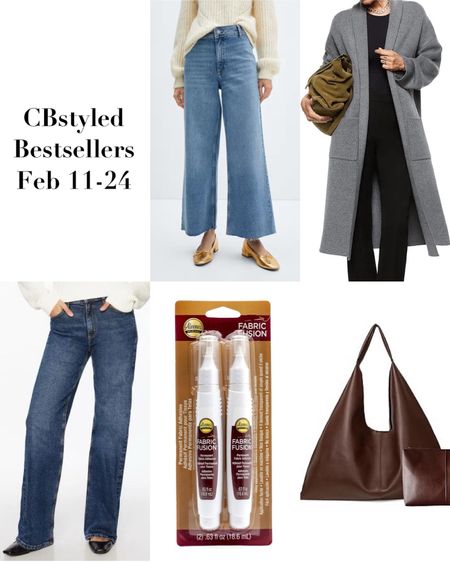 Bestsellers Feb 11-24! For reference I’m 5’ 7 size 4ish
1. Cropped wide leg jeans: cute and trendy style and so easy to dress up or down! Wear with boots, sneakers, sandals or heels. I got my usual size 4 and they are a bit snug, go up if you’re between.
2. Long cardigan: one of my most worn Amazon items, I got my grey one two years ago and have since added 3 more colors. Great as a lightweight layer. Fits tts, I went up to M for a roomier fit & more sleeve length 
3. Wide leg jeans: trendy style and so comfortable! The inseam varied a lot even within the same size so you may have to try several pairs. I got my usual size but some are saying they stretch out. 2% spandex. Also linked same jeans in a lighter wash which I also have and love.
4. Fabric glue: I use this to prevent further fraying of raw hem jeans. Can also be used to hem fabric or prevent further fraying of rips in distressed jeans 
5. Slouchy bag: larger bags are trending for spring and this one has tons of room. Gorgeous rich brown color. Supposed to come with an inside pouch but mine didn’t. Also smelled a bit weird but hopefully will dissipate cause it’s such a cute bag
Also linked more popular items from the top best sellers


#LTKstyletip #LTKfindsunder50 #LTKfindsunder100