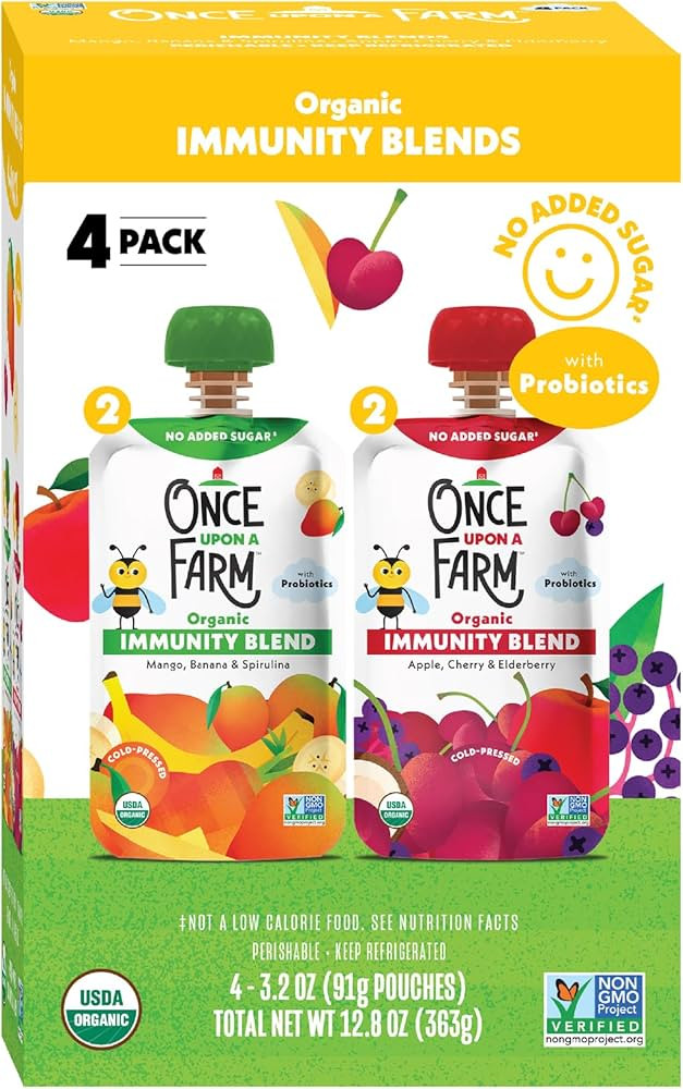 Once Upon a Farm Organic Immunity Blend Mango, Banana & Spirulina and Apple, Cherry & Elderberry ... | Amazon (US)