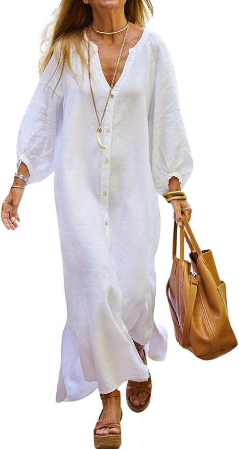 chouyatou Linen Shirt Dress Shift Dress | Amazon (US)