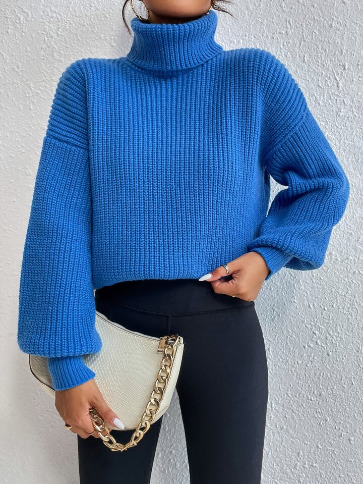 SHEIN Frenchy Rib-knit Turtleneck Drop Shoulder Sweater | SHEIN