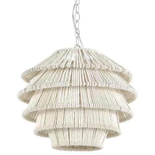 Palecek Greta Coastal Beach White Coconut Beaded Pendant | Kathy Kuo Home