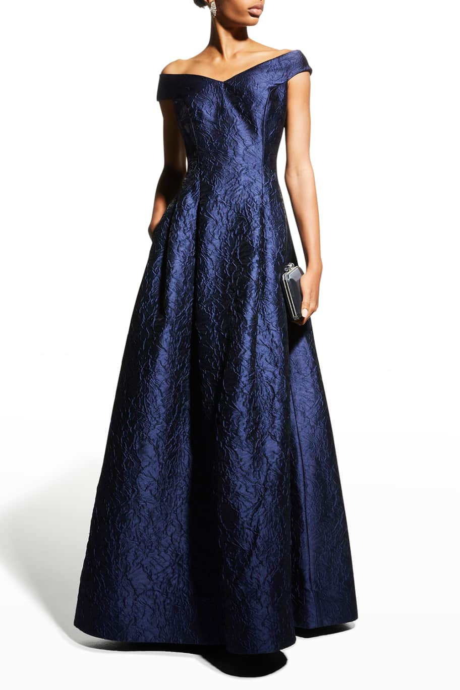 Rickie Freeman for Teri Jon Floral Jacquard Off-Shoulder Gown | Neiman Marcus