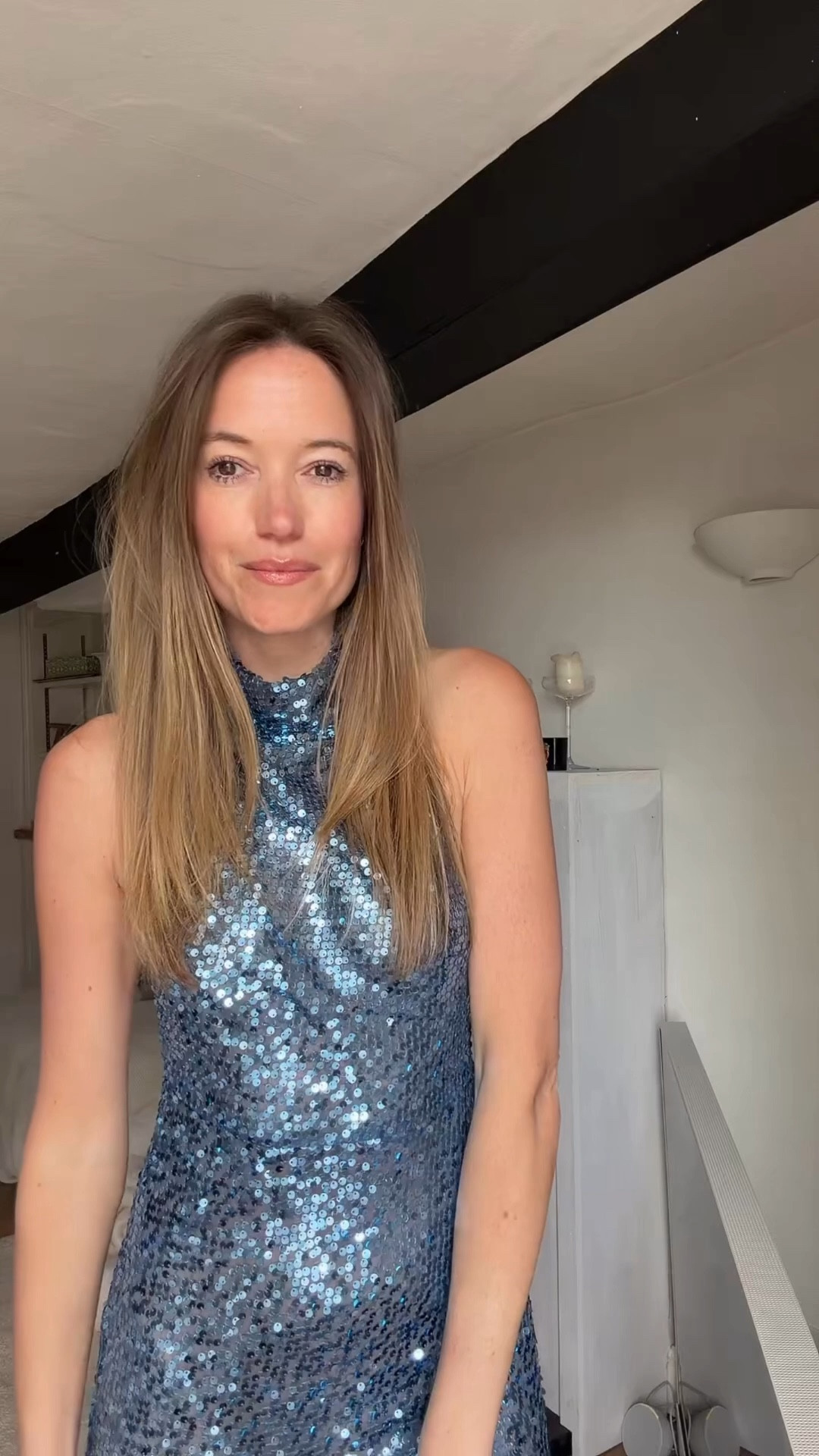 Blue sequin sheer maxi halter dress 

#LTKdresses #LTKsummer #LTKpartywear