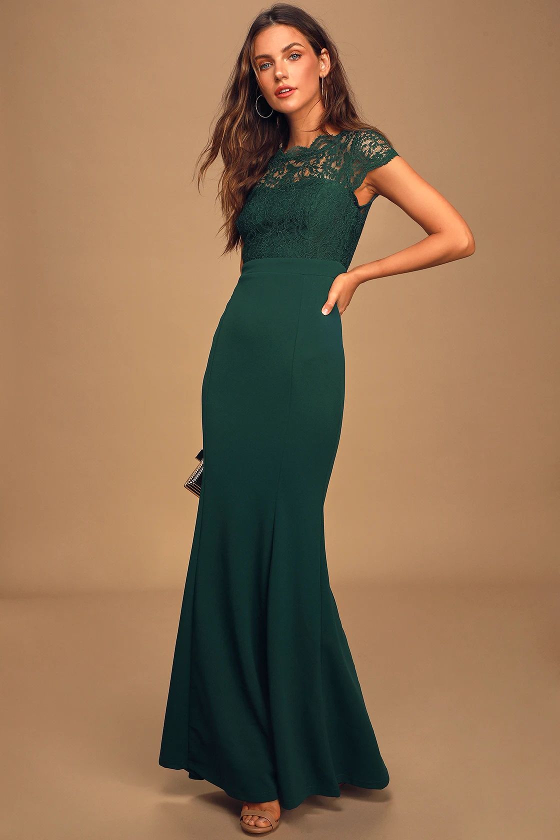 Hopeful Romantic Hunter Green Lace Mermaid Maxi Dress | Lulus
