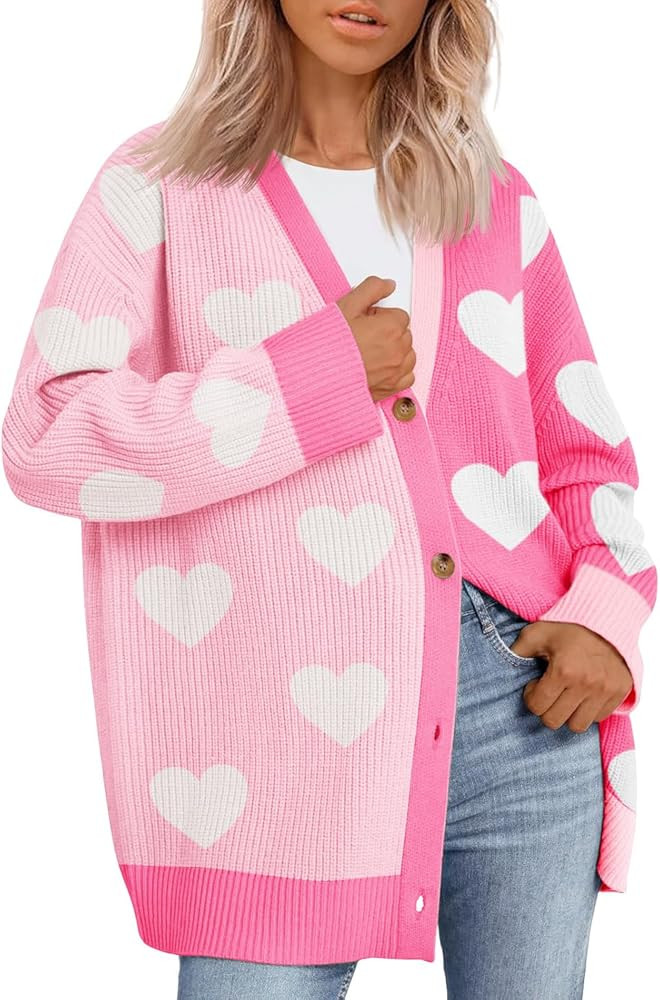 Saodimallsu Womens Heart Cardigan Sweaters Valentines Oversized Winter Color Block Button Up Cute... | Amazon (US)
