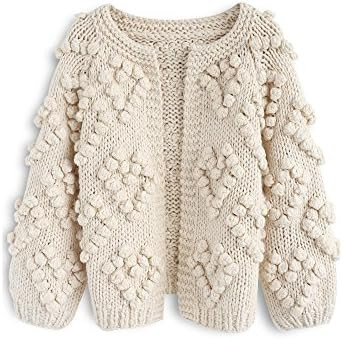 CHICWISH Women's Soft Heart Shape Balls Hand Knit Open Front Hot Pink/Ivory/Lavender/Pink/Army Gr... | Amazon (US)