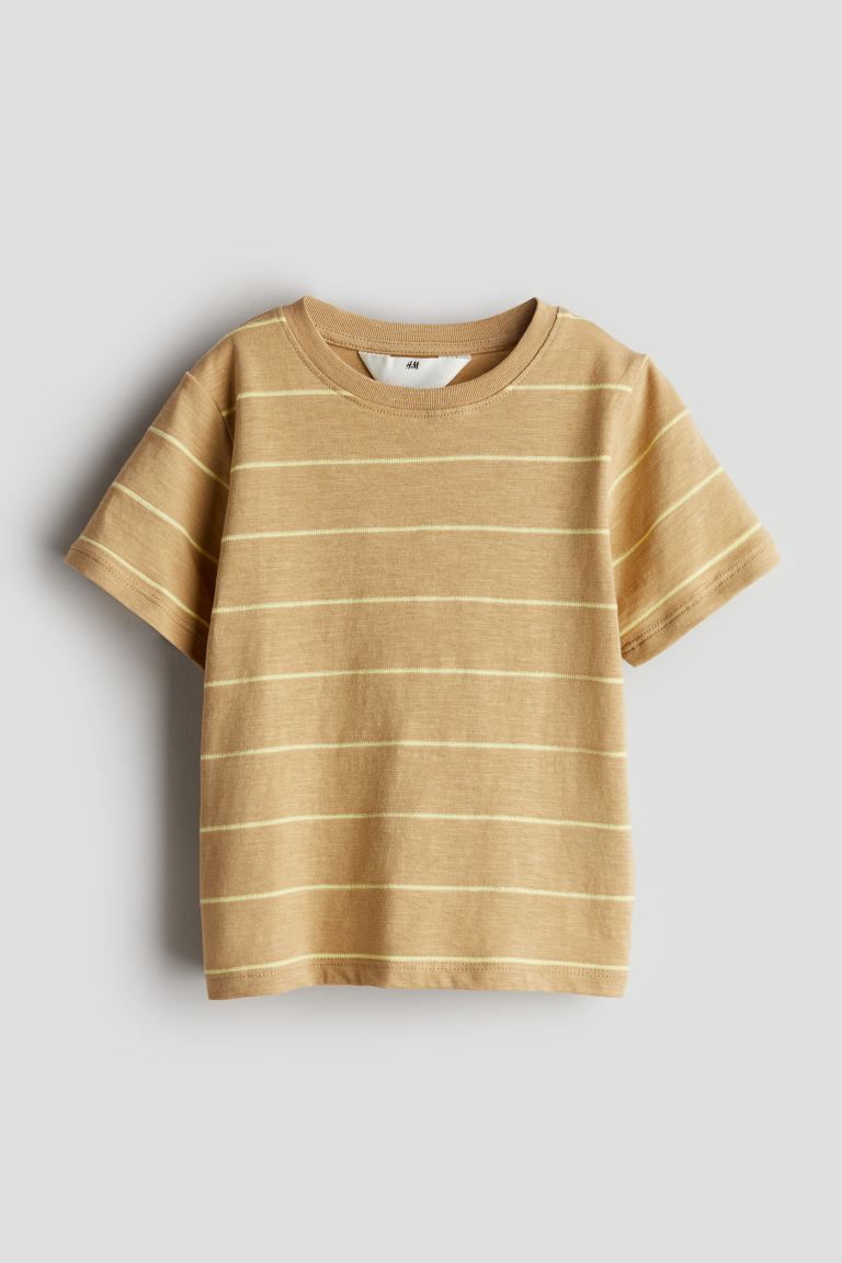 Printed T-shirt - Round Neck - Short sleeve - Beige/striped - Kids | H&M US | H&M (US + CA)