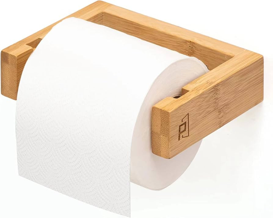 PYINRUOLI Bamboo Wall Mounted Toilet Paper Holder,Wooden Toilet Paper Holder ,Adhesive Bathroom T... | Amazon (US)