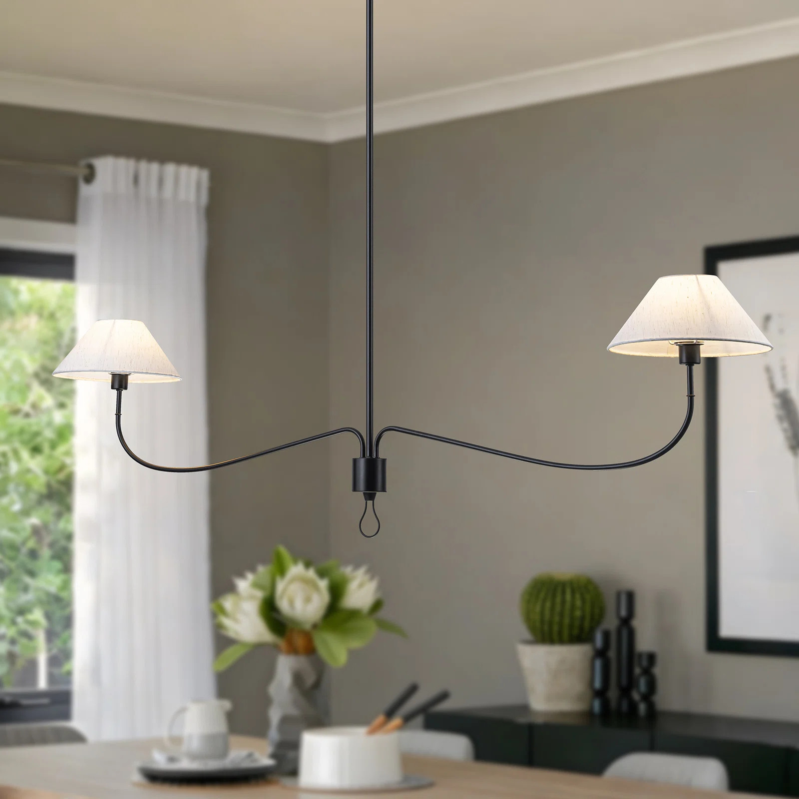 Modern Minimalist 2 - Light Dimmable Large Elegant Fabric Linear Chandelier | Wayfair North America