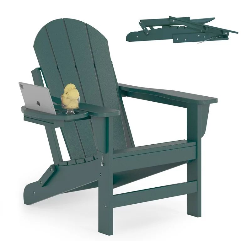 Folding Plastic Adirondack Chair with 4 in 1 Cup Holder Tray Plastic Adirondack Chairs Weather Re... | Walmart (US)