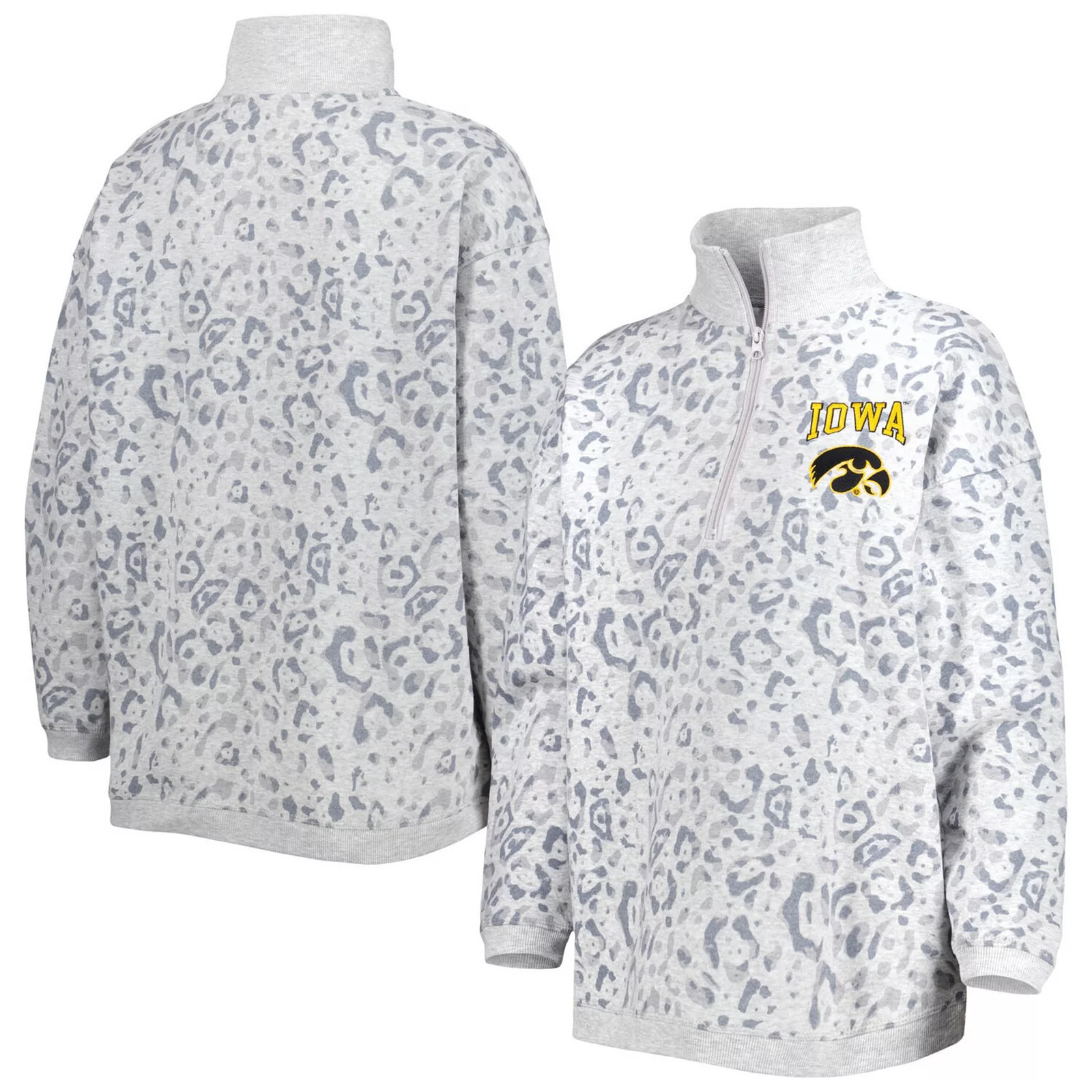 Women's Gameday Couture Heather Gray Iowa Hawkeyes Leopard Quarter-Zip Sweatshirt, Size: Small, Grey | Kohl's