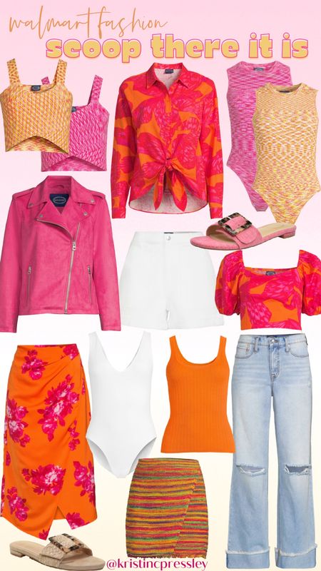 @walmartfashion #walmartpartner #walmartfashion spring outfit. Summer outfit. Casual outfit. Orange bodysuit. Orange crop top. Floral crop top. Floral button-down top. Floral miniskirt. Light wash denim. White shorts. Pink sandals. Mix and match outfits.

#LTKunder50 #LTKstyletip #LTKSeasonal
