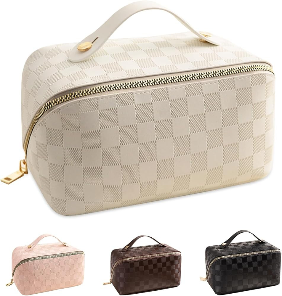 Large Capacity Makeup Bag, Travel Cosmetic Bag, PU Leather Makeup Pouches for Women, Waterproof P... | Amazon (US)