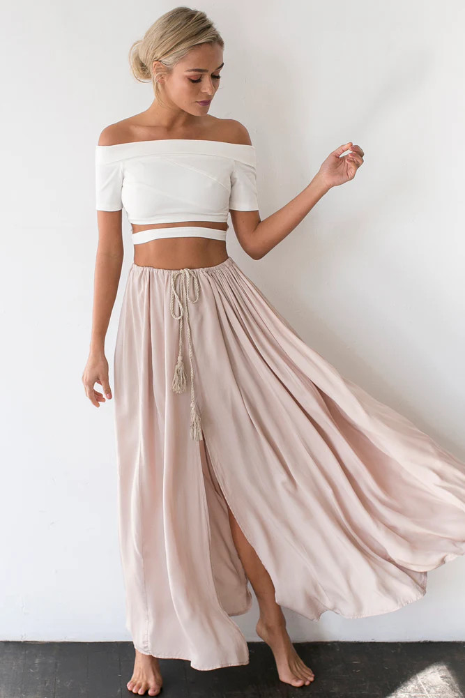 Against The Tides Maxi Skirt Nude | Hello Molly (AU)
