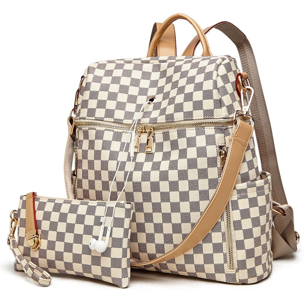 Sexy Dance 2pcs Ladies Women Checkered Tote Shoulders Bag,PU Leather Backpack,Anti-Theft Travel R... | Walmart (US)