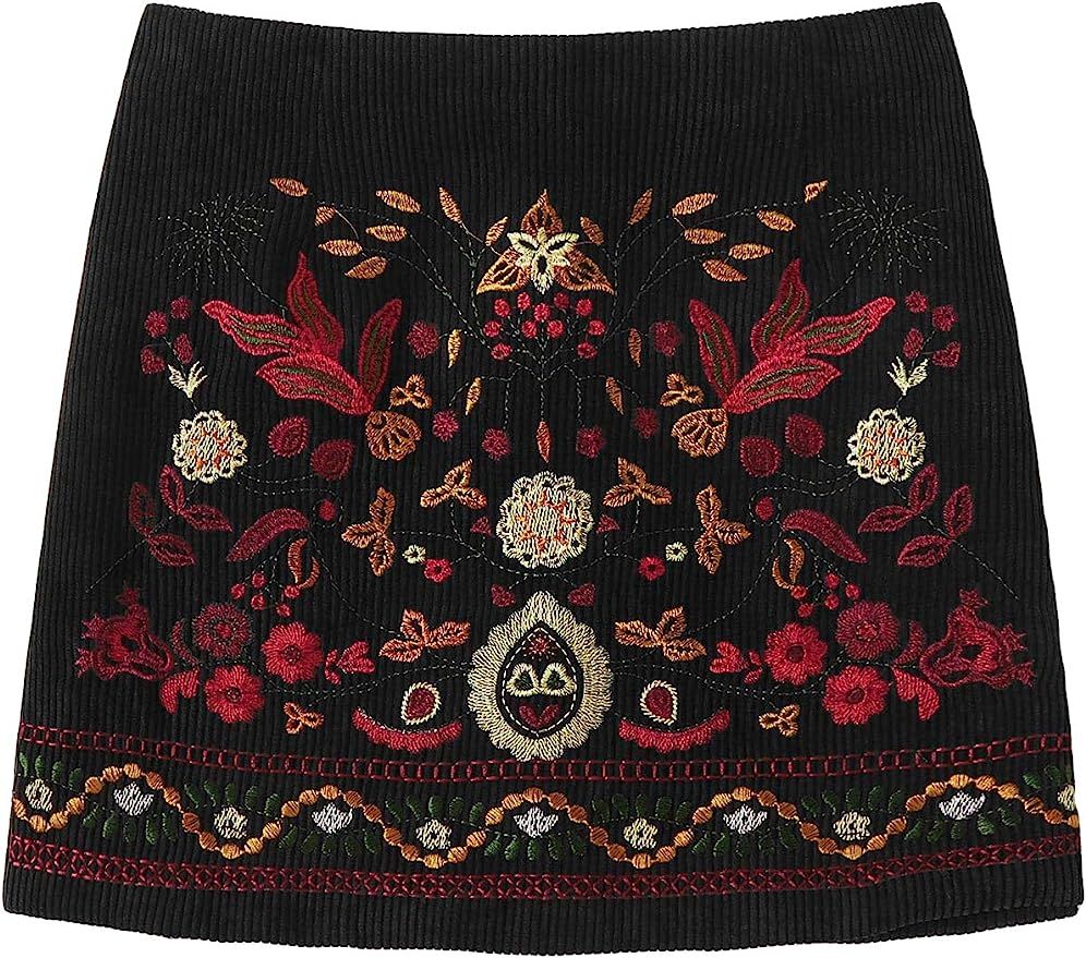 SheIn Women's Casual Floral Embroidered Bodycon Short Mini Skirt | Amazon (US)