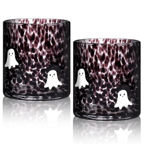 Bokon 2 Pcs 14 oz Halloween Icon Glass Cups Ghost Icon Juice Glass Old Fashioned Hand Blown Drinking Cups Cute Spooky Ghost Drinkware Gift Set for Halloween Party Decoration Friends Lovely Gifts | Amazon (US)