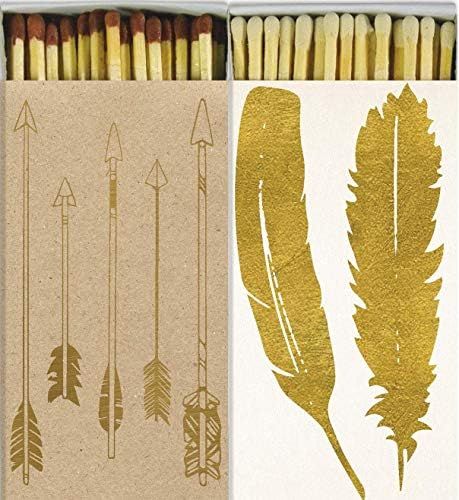 Decorative Gold Arrows and Feathers Match Boxes with Long Kitchen Matches Great for Lighting Cand... | Amazon (US)