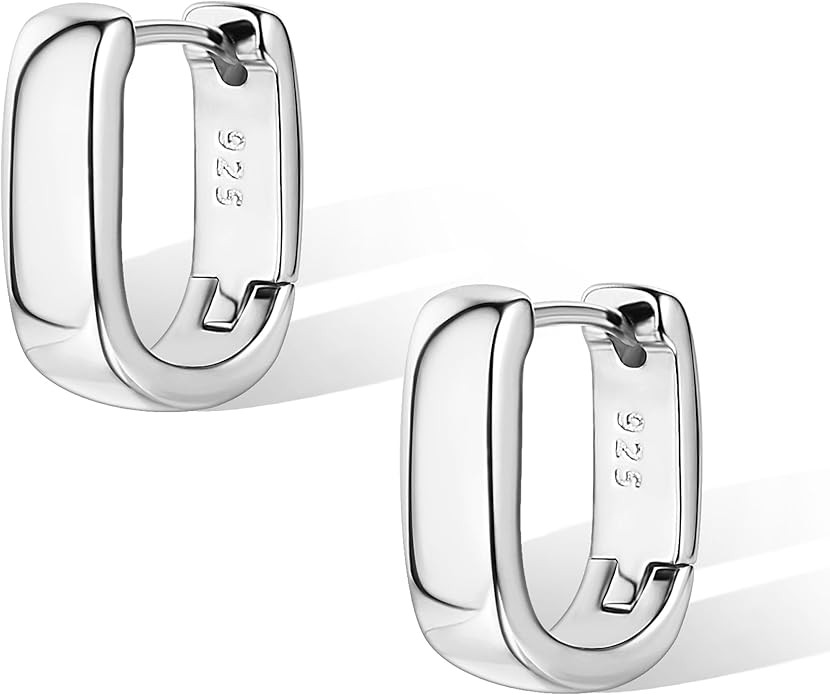 925 Sterling Silver Earrings Small Chunky Silver Earrings for Women Trendy Small Hoop Earrings Si... | Amazon (US)