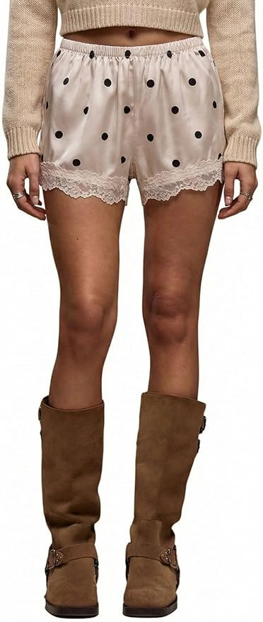 Verdusa Women's Mini Micro Shorts Polka Dots Low Rise Satin Lace Shorts Summer Casual Outfits | Amazon (US)