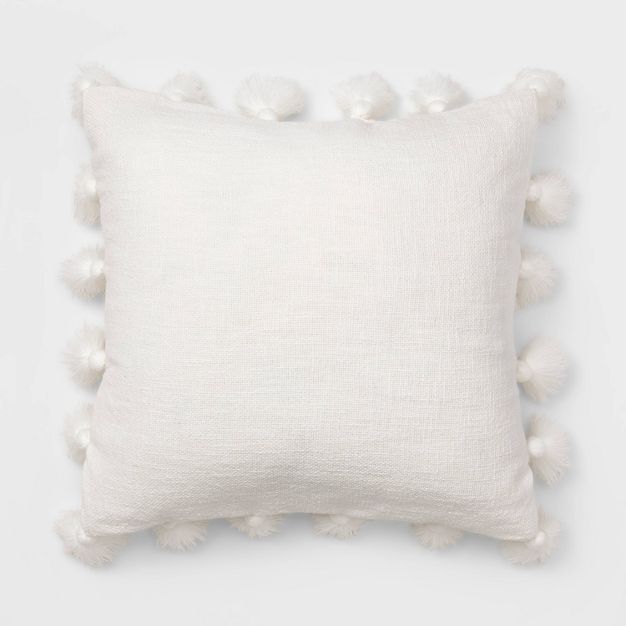 Square Textured Cotton Tassel Decorative Throw Pillow White - Threshold&#8482; | Target