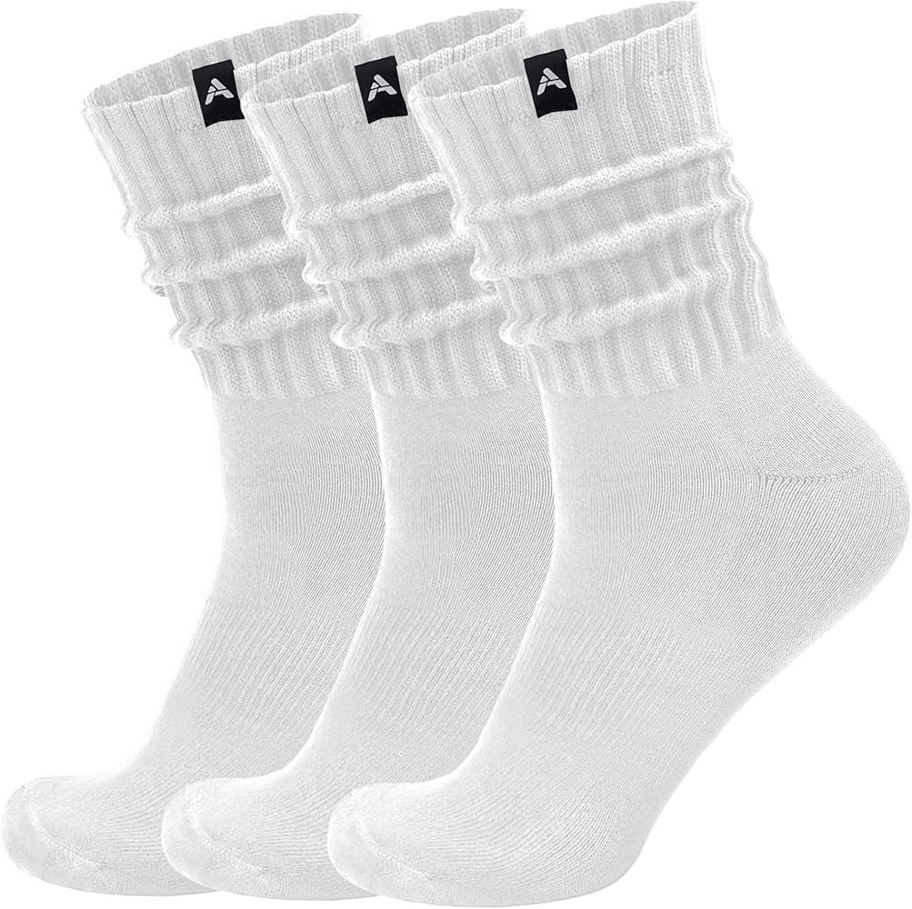 Scrunch Slouch Crew Socks Retro Ribbed Cotton Cushioned 3 Pack Boot Sneaker Gym Cozy Calf Socks F... | Amazon (US)