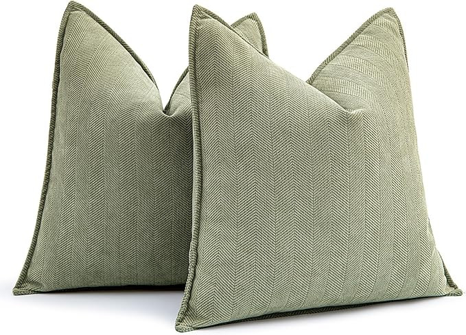 MIULEE Pack of 2 Sage Green Decorative Pillow Covers 22x22 Inch Soft Chenille Luxurious Couch Thr... | Amazon (US)