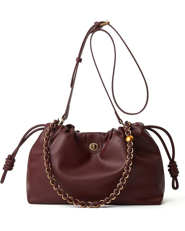 Bucket Hobo Purse for Women. Designer Drawstring Shoulder Bag with Top Chain Tote Handle and Long... | Amazon (US)