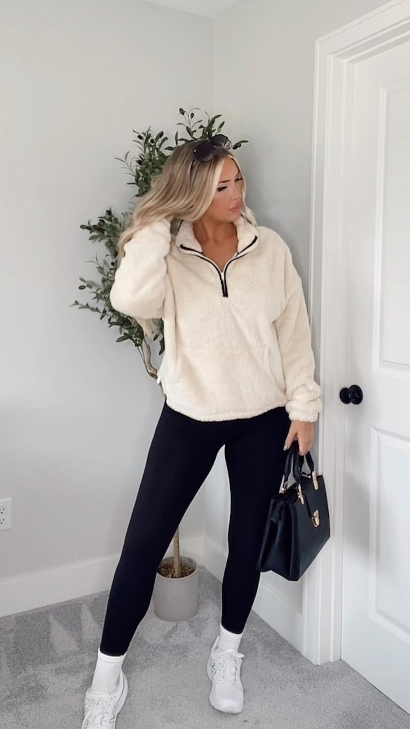 ANRABESS Women Long Sleeve Oversized Half Zip Fleece Sweatshirt Soft Sherpa Fleece Pullover Top W... | Amazon (US)