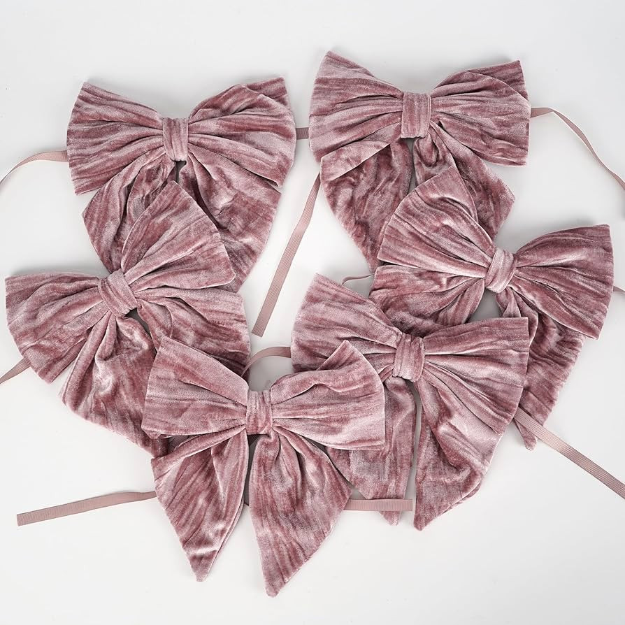 Pink Crushed Velvet Bows for Christmas Tree 7.5 inch Vintage Christmas Tree Bows Pre-Tied Ribbon ... | Amazon (US)