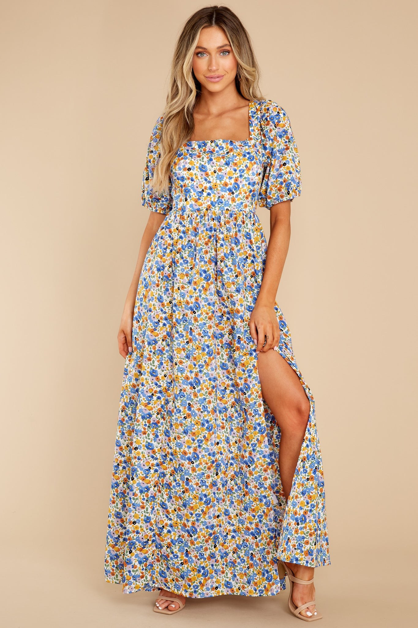 Have A Field Day Blue Floral Print Cotton Maxi Dress | Red Dress 