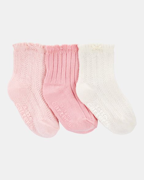 Baby Girl 3-Pack Pointelle Booties - Pink/White | Carter's Inc