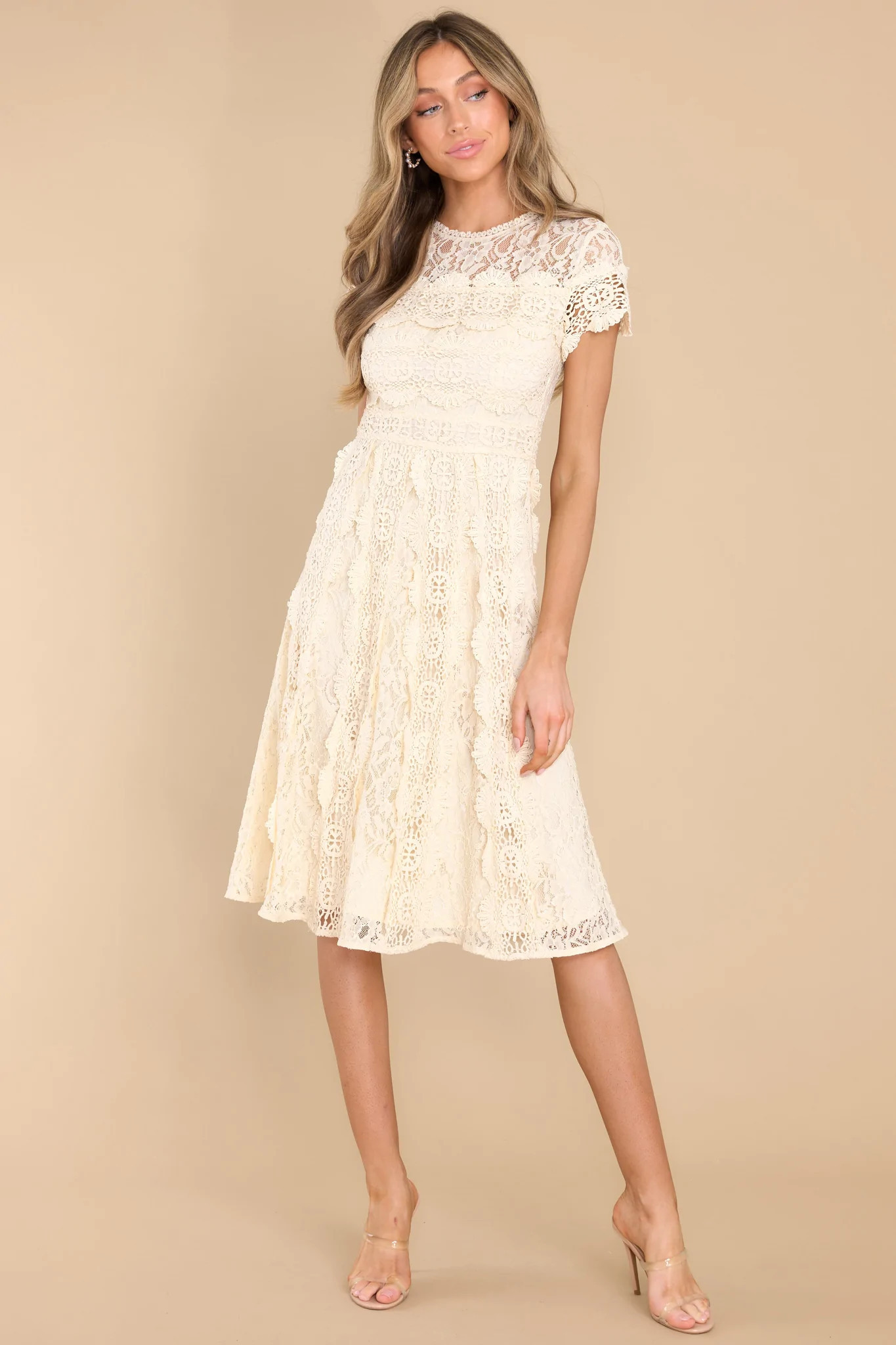 Perfectly Pleasant Ivory Lace Midi Dress | Red Dress 