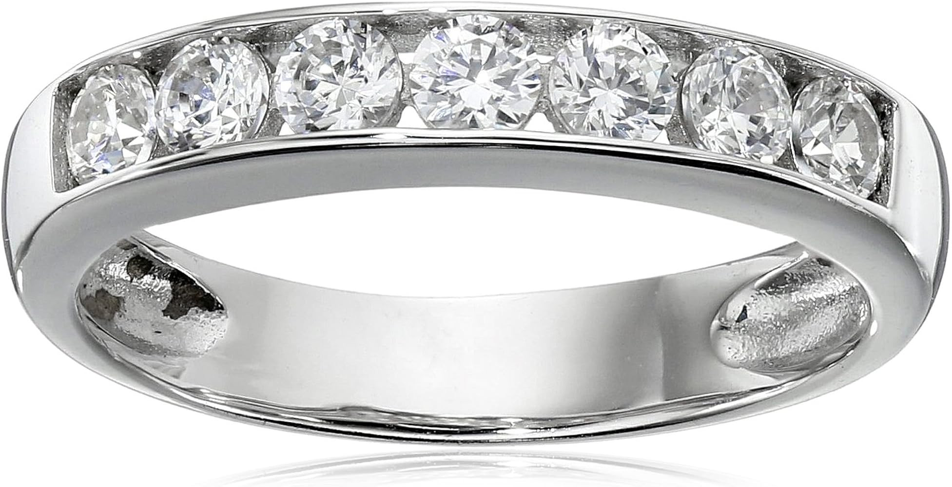 Sterling Silver Platinum-Plated Swarovski Zirconia Round Channel Band Ring | Amazon (US)