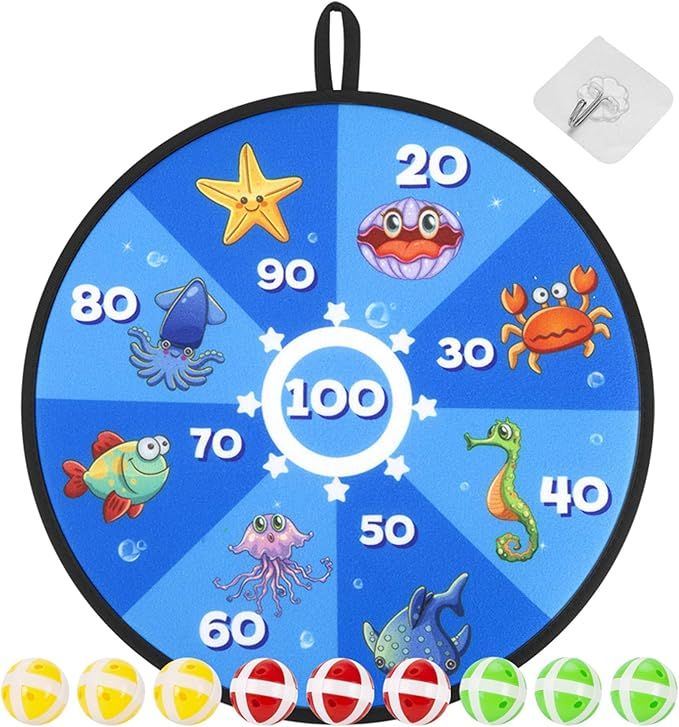 Dart Toys for Kids, Indoor Outdoor Sport Games and Activity, Safe Dart Board Set with 9 Sticky Ba... | Amazon (US)