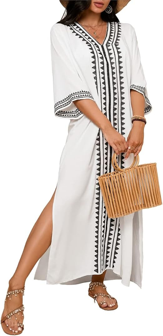 Bsubseach Embroidery Kaftan Dresses for Women Beach Cover Up Plus Zise Caftans Vacation Outfits W... | Amazon (US)