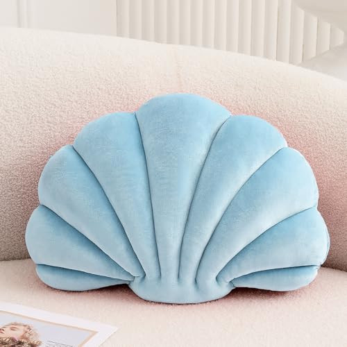 XIAIJIA Seashell Decorative Pillow Shell Shaped Throw Pillow 3D Insert Beach Pillow Soft Velvet Pillow Sea Ocean Decoration Couch Bed Pillow Cushions(Blue,14 X 11 inch) | Amazon (US)