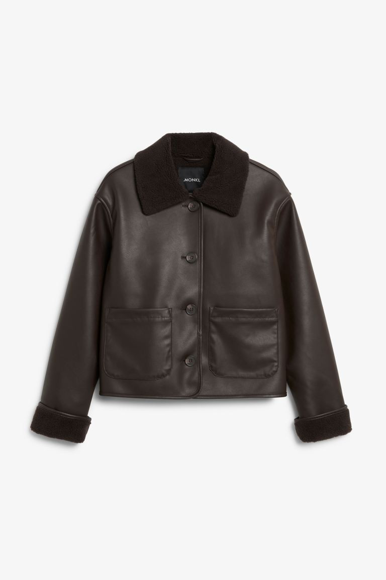Faux leather aviator jacket - Dark brown - Ladies | H&M GB | H&M (UK, MY, IN, SG, PH, TW, HK)