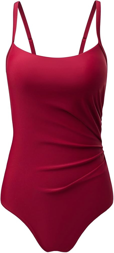 Aleumdr Women's One Piece Swimsuit Ruched Tummy Control Bathing Suit Square Neck Push Up Swimwear | Amazon (US)