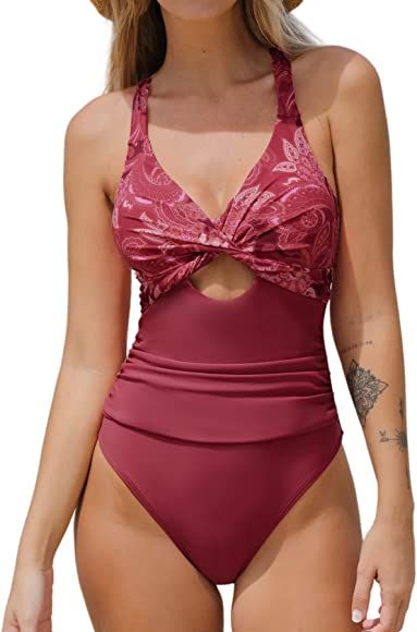 CUPSHE Women Swimsuit One Piece Bathing Suit Tummy Control V Neck Crisscross Wide Straps Self Tie La | Amazon (US)