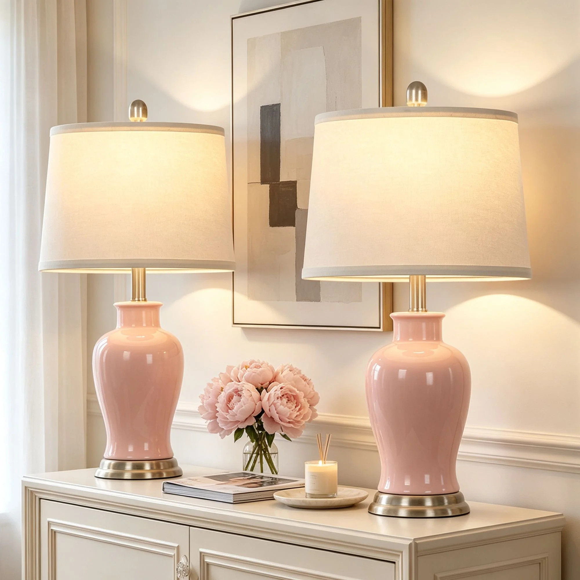 23" Ceramic Ginger Jar Table Lamp With White Fabric Shade And Led Bulb (Set of 2) | Wayfair North America