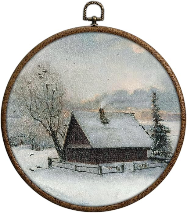 Winter Snow Scene Round Wall Art, Christmas Snowy Cabin Round Frames for Art, Waterproof Winter H... | Amazon (US)