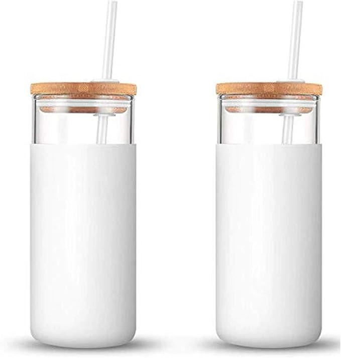 Tronco 20oz Glass Tumbler Straw Silicone Protective Sleeve Bamboo Lid - BPA Free | Amazon (US)