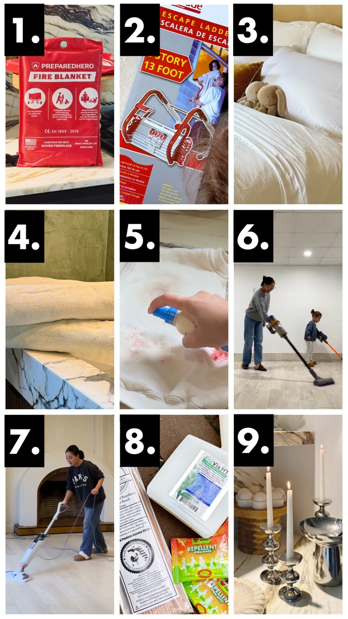 9 Home Items that have made my life significantly easier… in peace of mind, efficiency and comfort ♥️

1. FIRE BLANKETS: these fire blankets are easy to deploy, lightweight, and do not require messy clean-up. Please get this and put this in your kitchen. If you have little ones who are old enough, please teach them how to respond quickly, open properly and safely use these fire blankets for when you're not home.

2. FIRE ESCAPE LADDERS: Just in case you sleep on an upper floor. For peace of mind, this is a fire escape ladder. It comes fully assembled and attaches onto a window without the need of tools.

3. BED SHEETS + ALL BEDDINGS: it’s under the Giza collection. These are exceptionally soft, breathable and cooling. Feels like 5-star hotel luxury. 

4. BATH TOWELS SHEETS: These hold up after every wash, great absorbency, plush and feel luxurious! I have both - Frontgate & Quince. Both are great options. Quince is more affordable. 

5. STAIN REMOVER: It works! Removes grass, food, coffee, basically any stains with ease!

6. VACUUMS: Love this cordless vacuum! Strong suction, cordless, bagless, easy to maneuver, slim design (great for storage). Make cleaning so much easier!

7. STEAM MOP: This steam mop will make you love cleaning again! Cleans like a beast! Removes stains, dirt and tough sticky messes with ease. Works on hardwood foors, tiles, and more.

8. MOSQUITO MAINTENANCE: Colin uses this spray and I make sure Kinsley has bands on whenever she's outside. We also burn these candles when we're outside eating, playing, etc.

9. HOME DECOR: And lastly, collect items that add little sparkle and charm to dinners, gatherings, and moments of alone peace. Candle holders, vases, etc... they don't have to be expensive, they just need to bring you joy.

#LTKSaleAlert #LTKHome