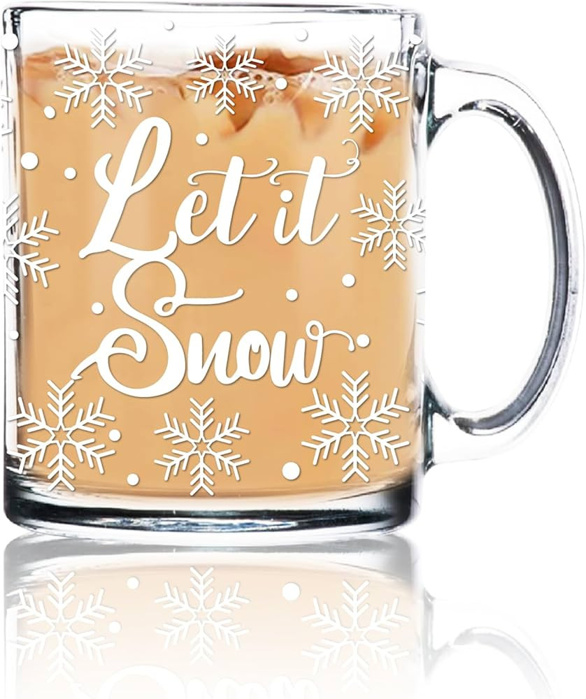 Whaline Winter Glass Coffee Mugs with Handle Snowflake Coffee Cups Xmas Drinking Glasses Beverage... | Amazon (US)