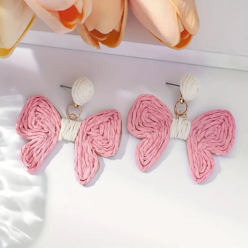 Handmade Braided Raffia Mixed Color Butterfly Earrings - Temu | Temu Affiliate Program